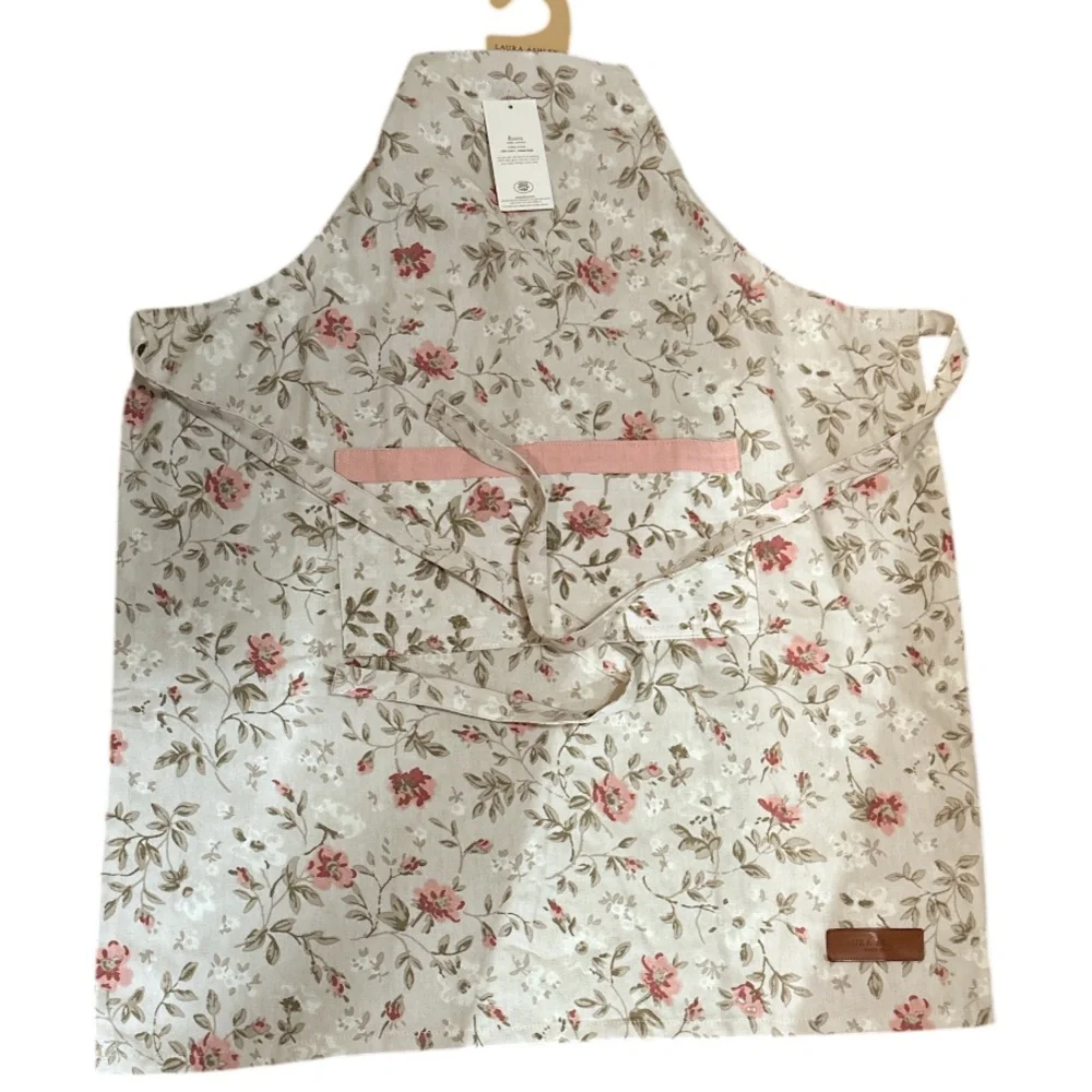 NEW Laura Ashley FLORAL BONNIE Toasted Beige Chef’s Kitchen Apron with Pockets